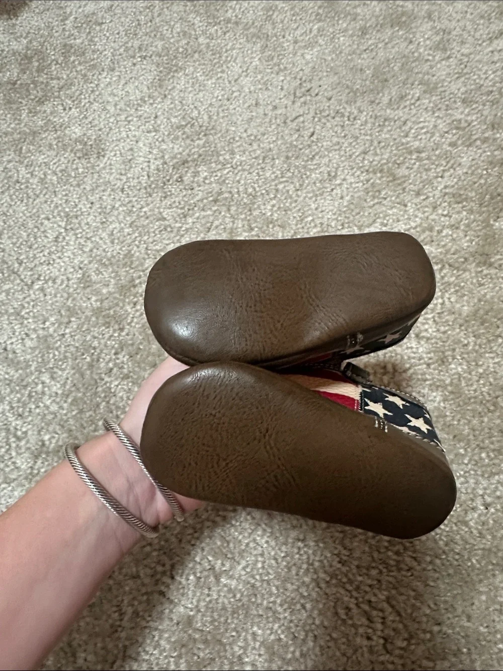 Baby Brown Cowboy Boots with American Flag Accent Size 2